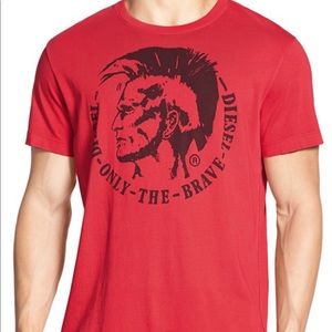 DIESEL Black V-Neck Only The Brave Logo T-Shirt Top Tee Size L BNWOT